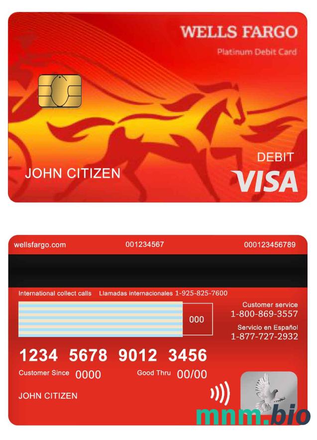 USA Wells Fargo bank visa debet karta przykład w formacie PSD